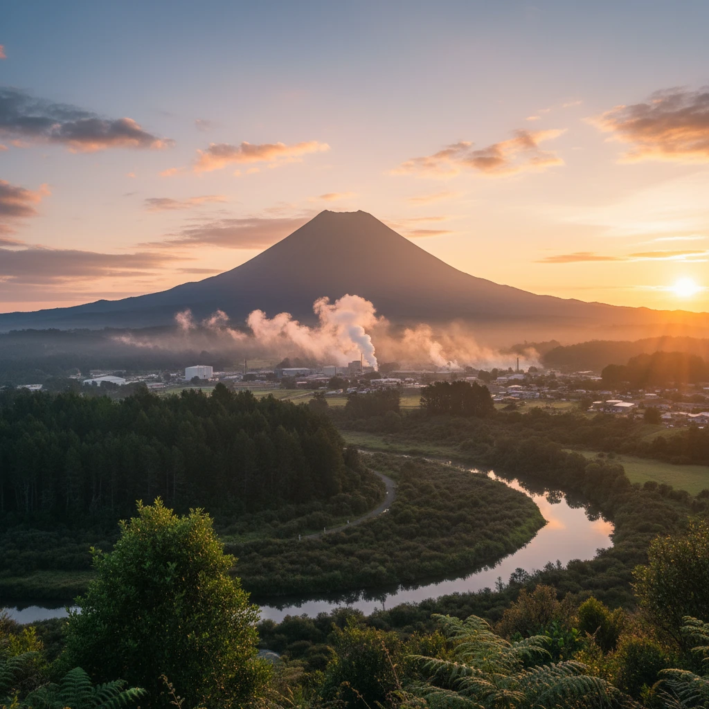 Mount Putauaki overlooking the forest around Kawerau