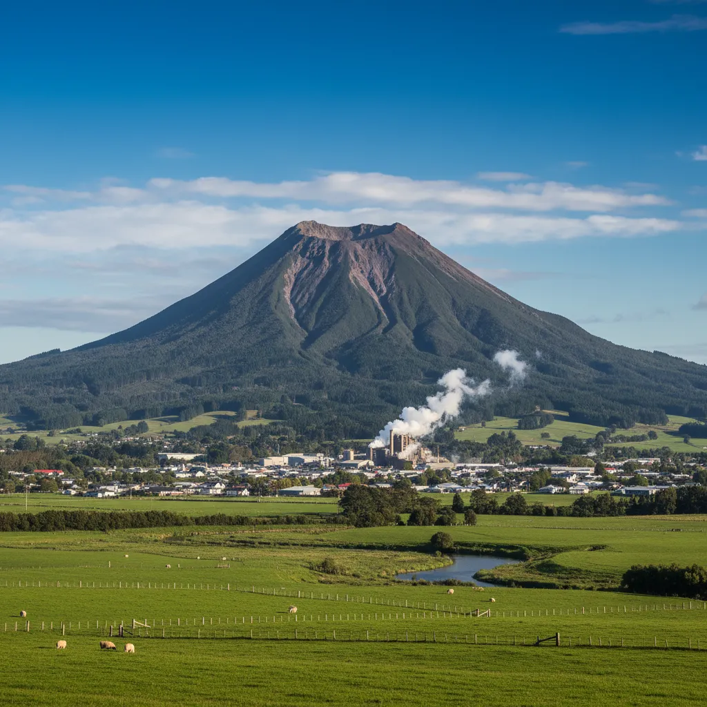 Mount Putauaki overlooking the town of Kawerau