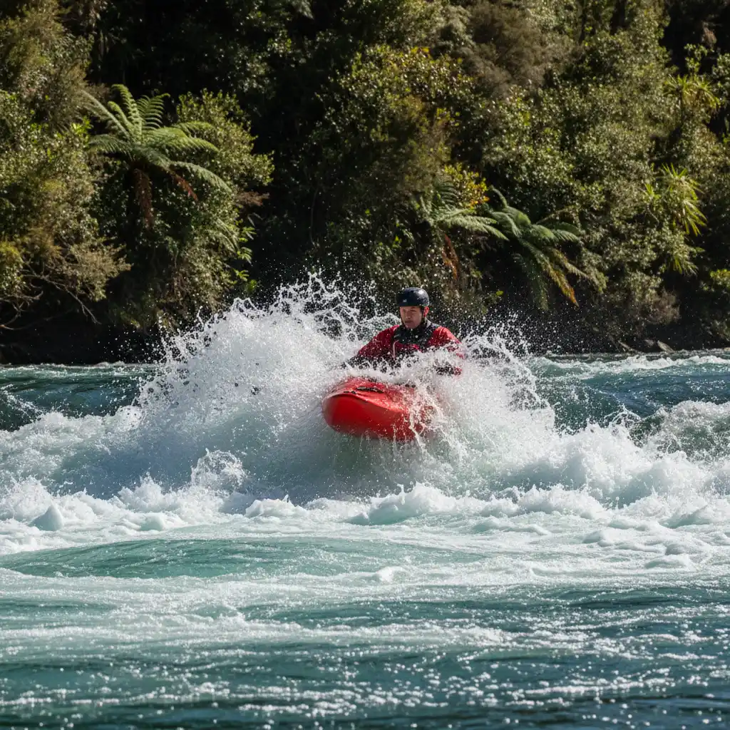 Whitewater kayaking on the Tarawera River slalom course