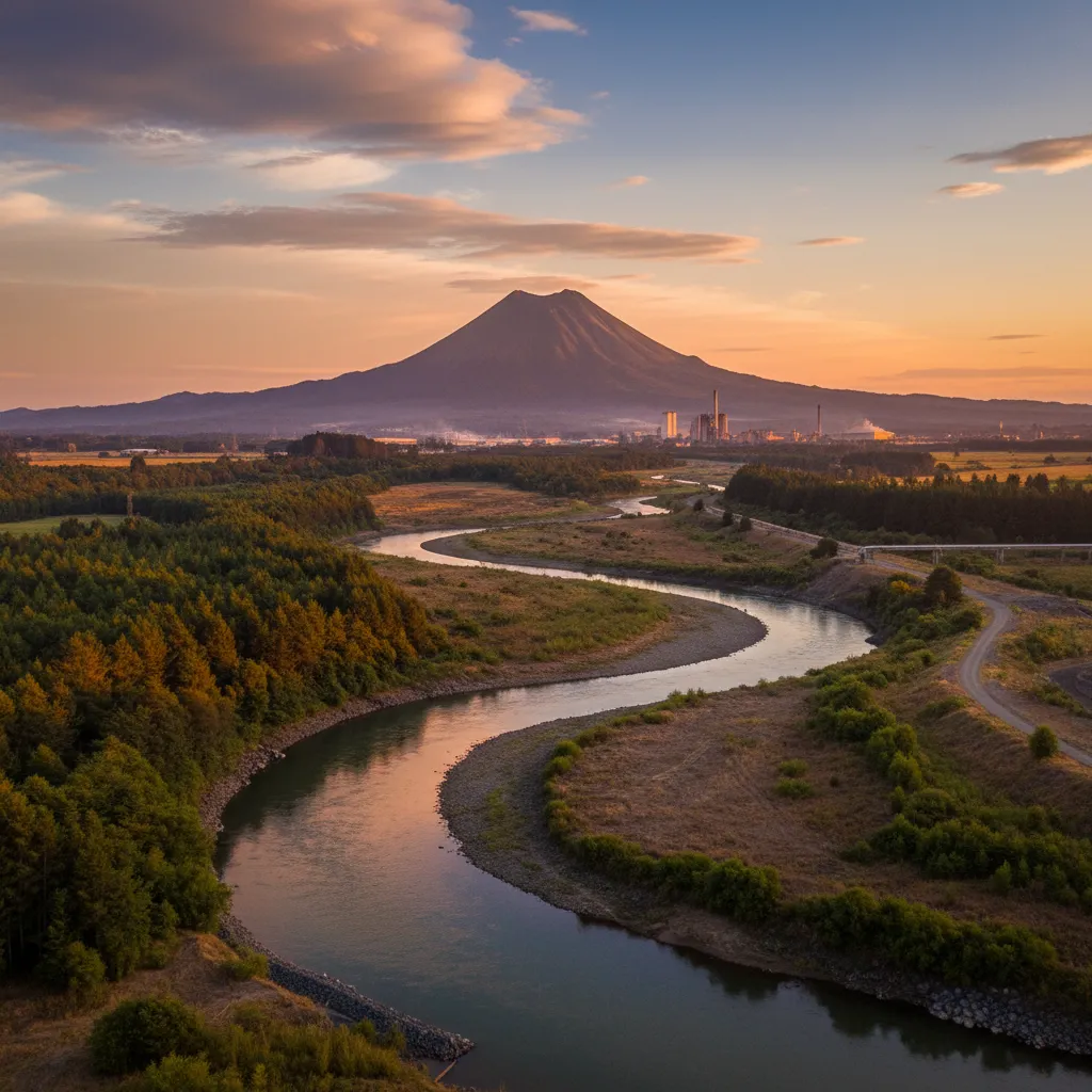 Scenic view of Tarawera River and Mount Putauaki