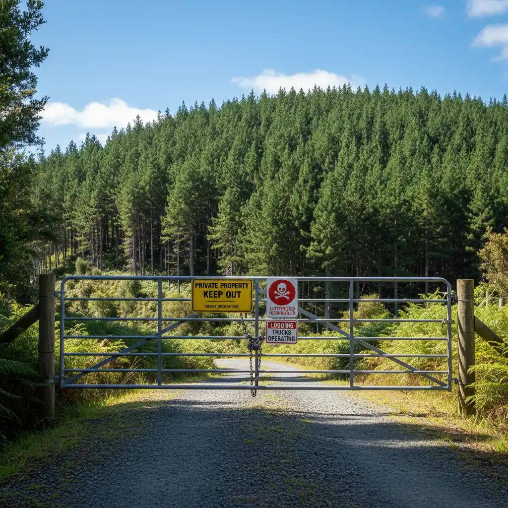 Forestry access gate leading to Tarawera Falls