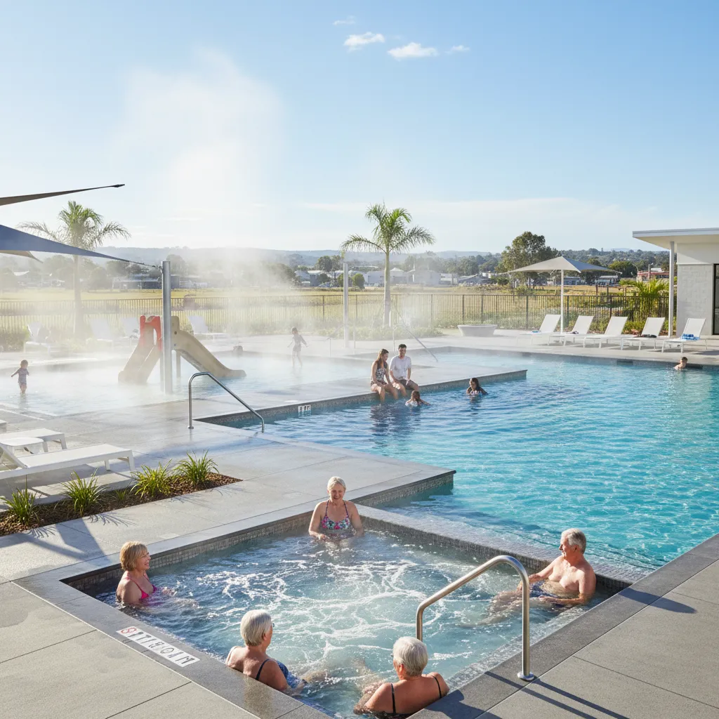 People enjoying the thermal waters at Maurie Kjar Memorial Swimming Complex
