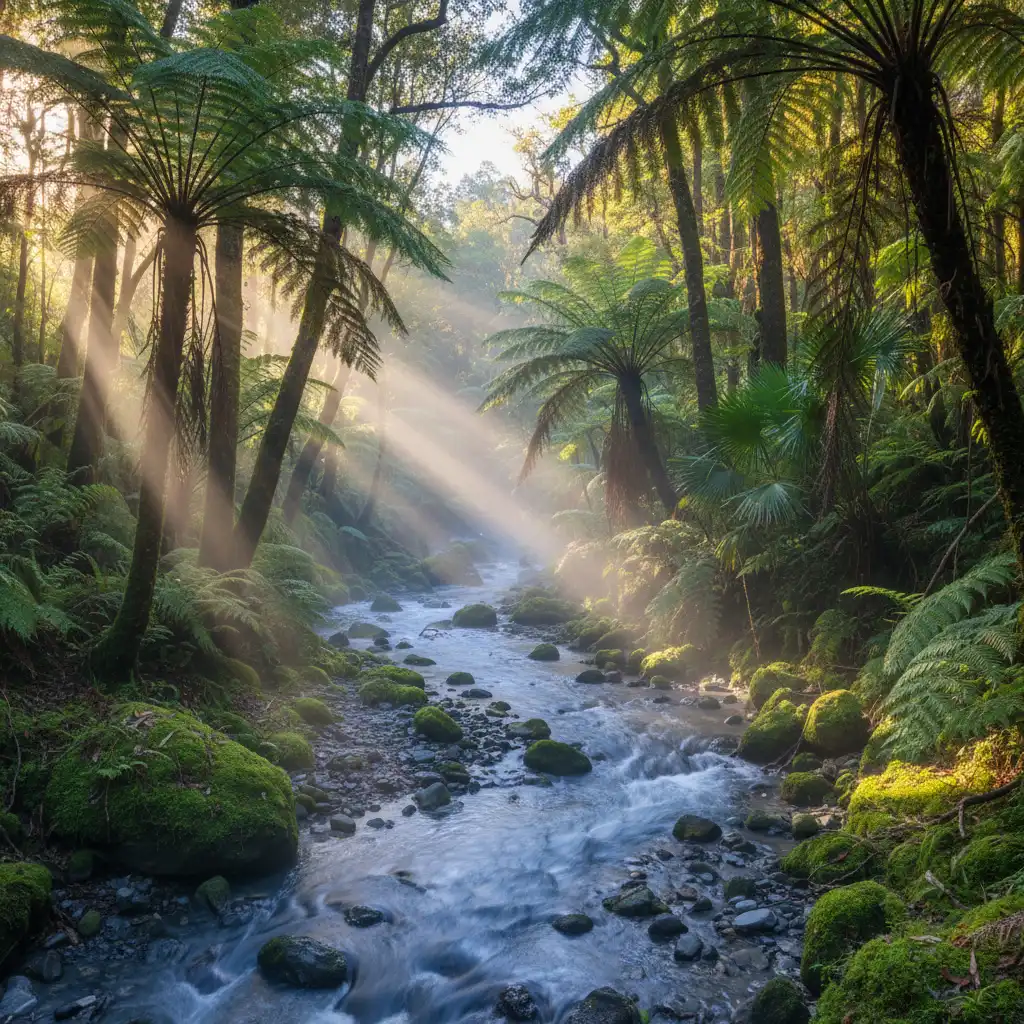 Steam rising from a natural geothermal pool in the native bush