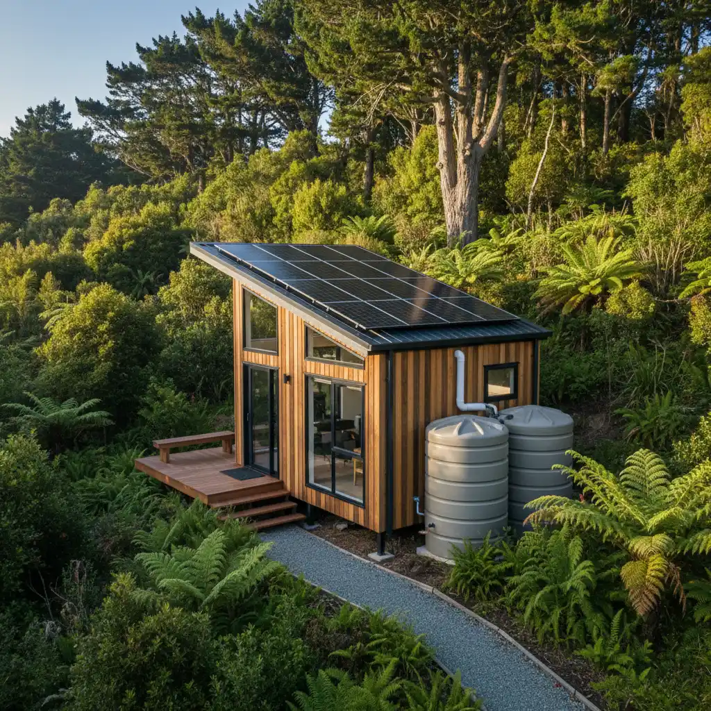 Modern sustainable eco-home with solar panels in Kawerau