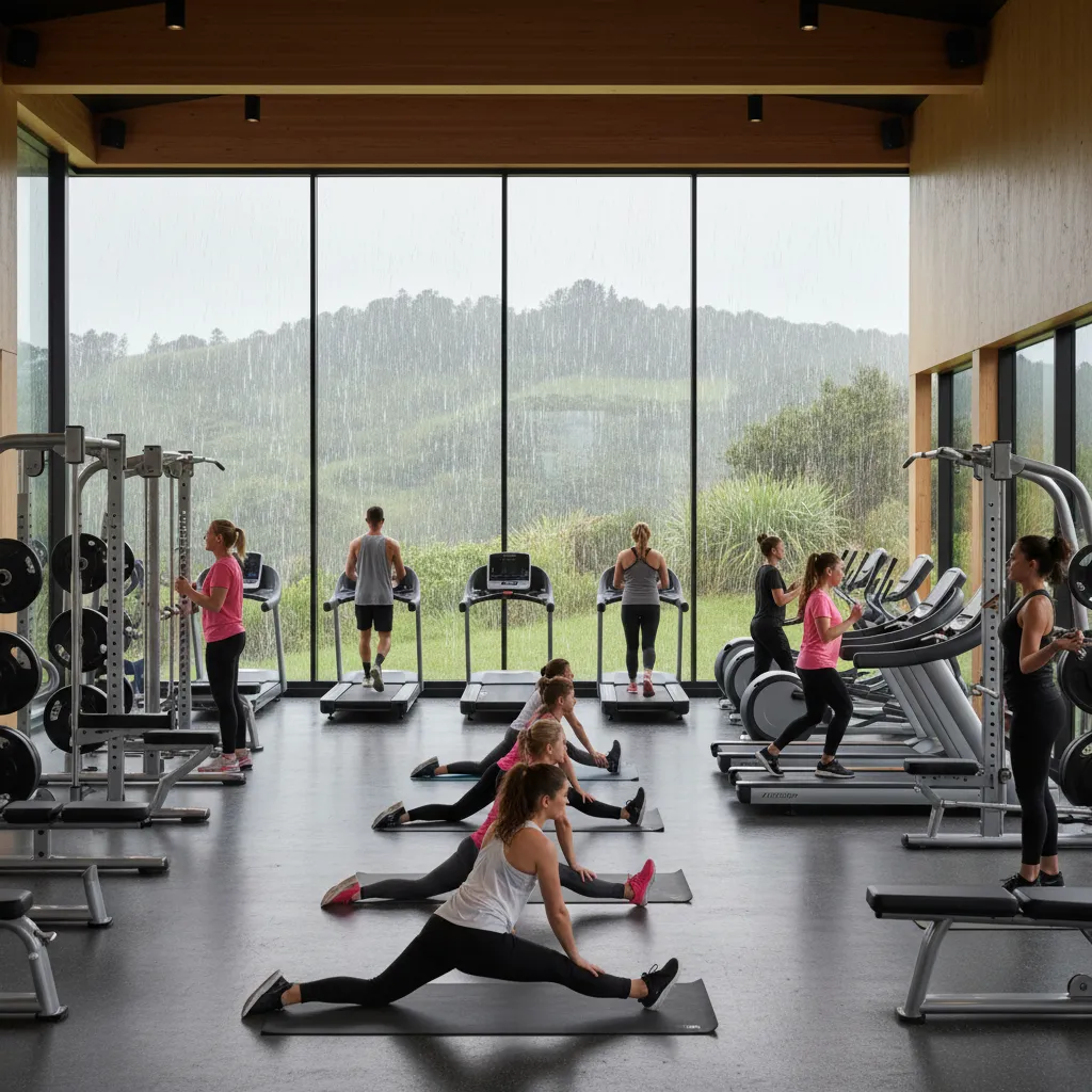 Indoor fitness class in Kawerau during winter