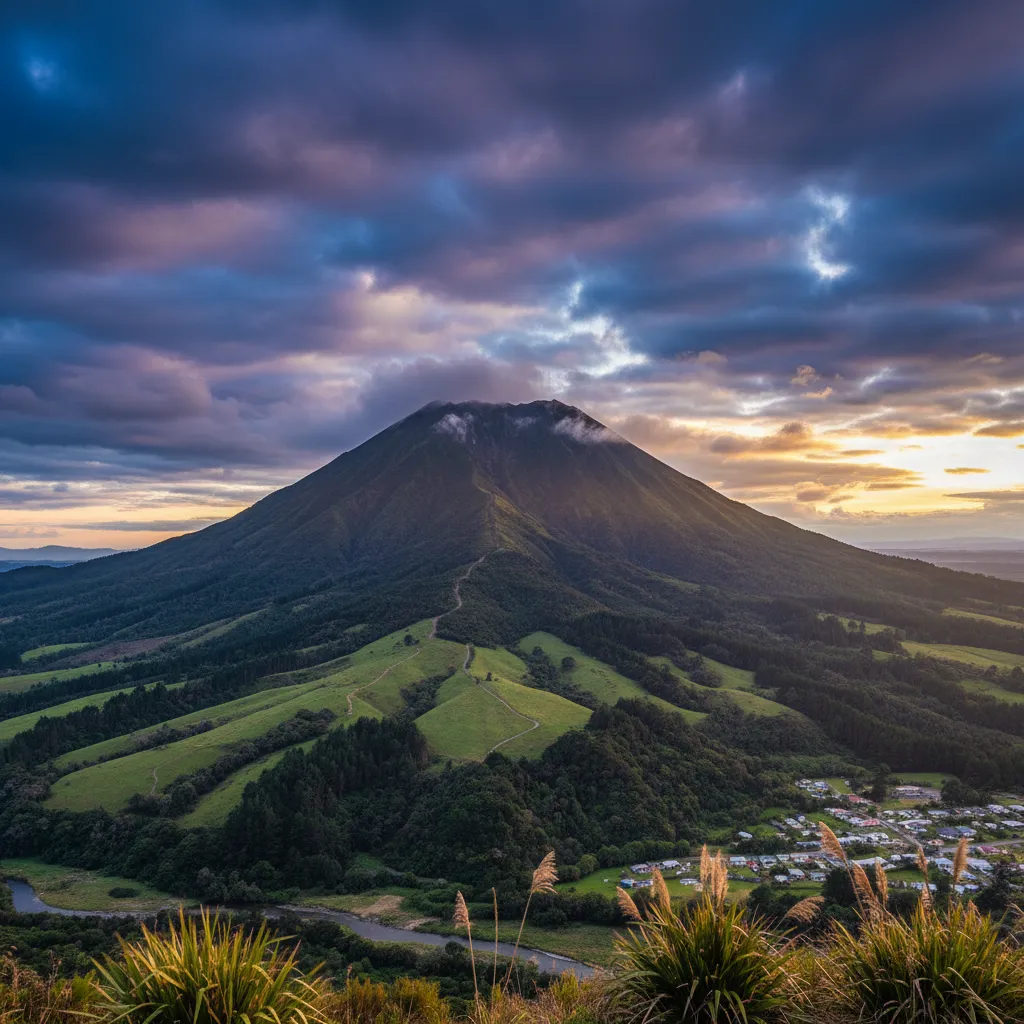 Mount Pūtauaki overlooking the town of Kawerau