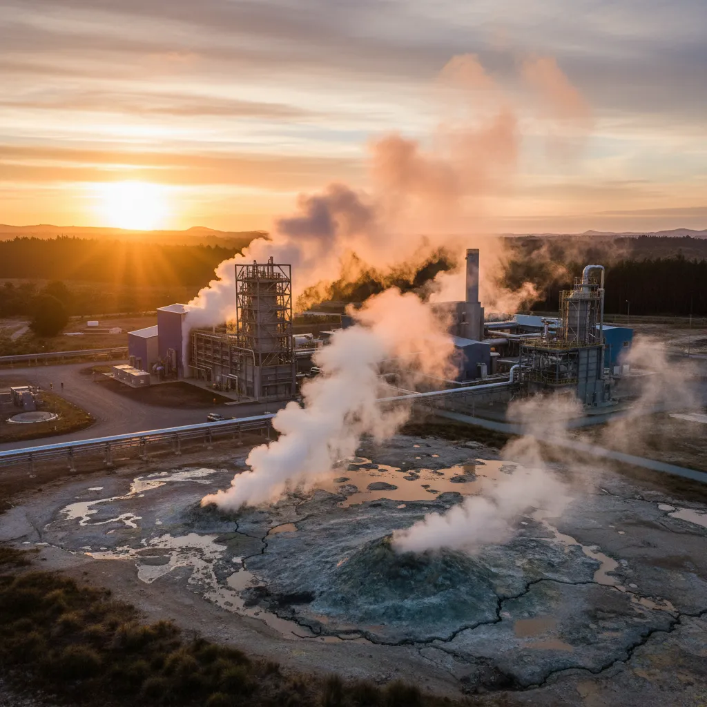 Geothermal steam rising near Kawerau industrial sites