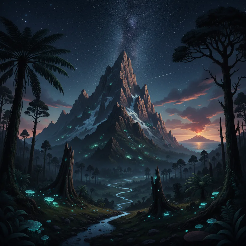 Artistic rendering of Putauaki moving at night