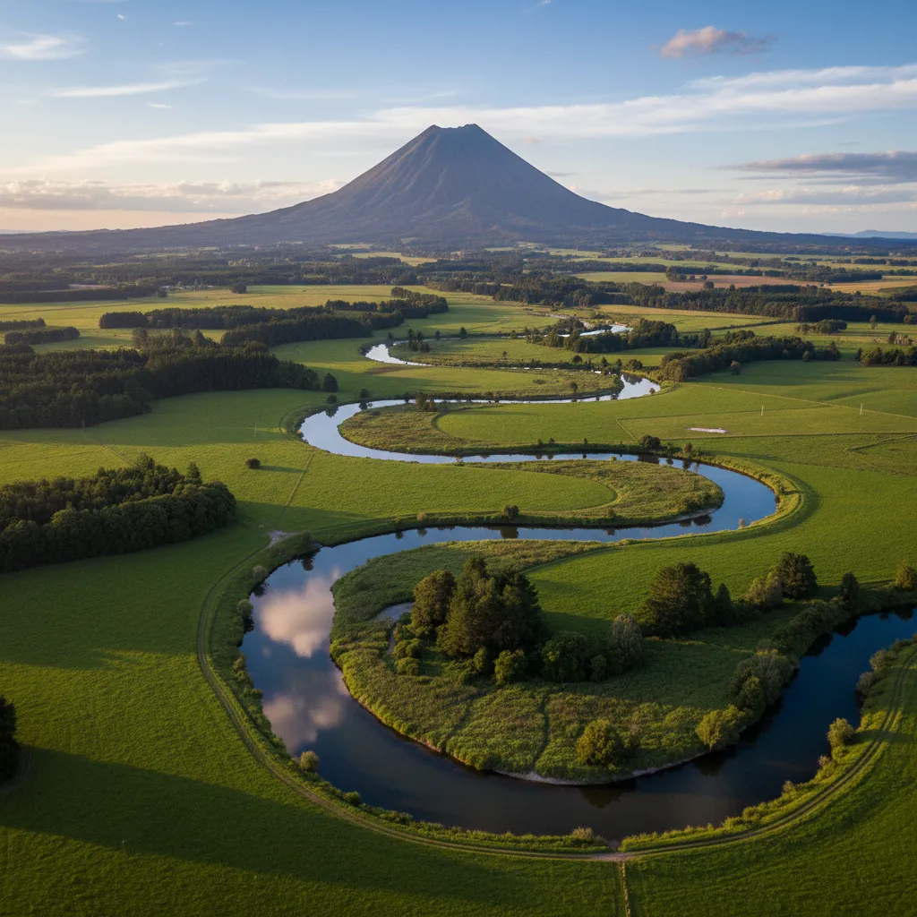 Tarawera River flowing past Mt Putauaki