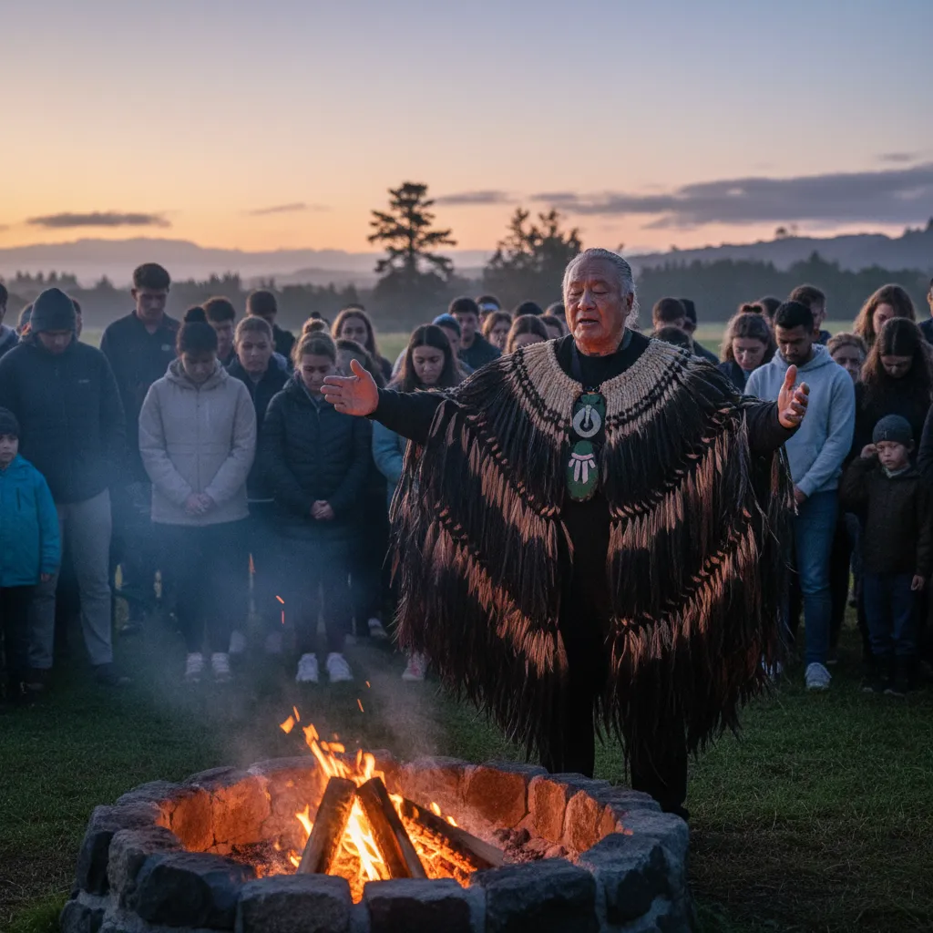 Elder performing karakia during Matariki dawn ceremony