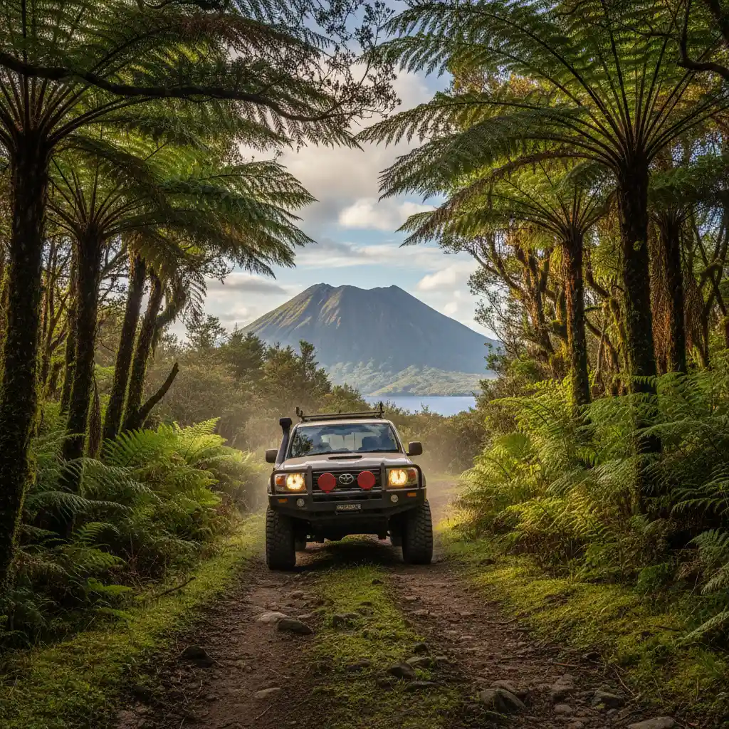 4WD tour vehicle in Tarawera forest