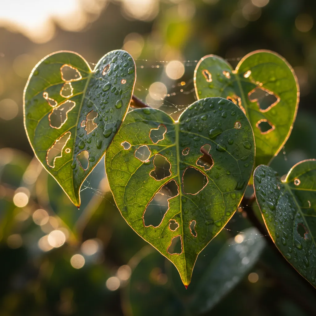Close up of Kawakawa leaves showing traditional signs of potency