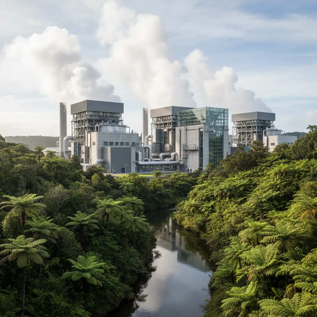 Geothermal energy plant representing local iwi economic initiatives in Kawerau