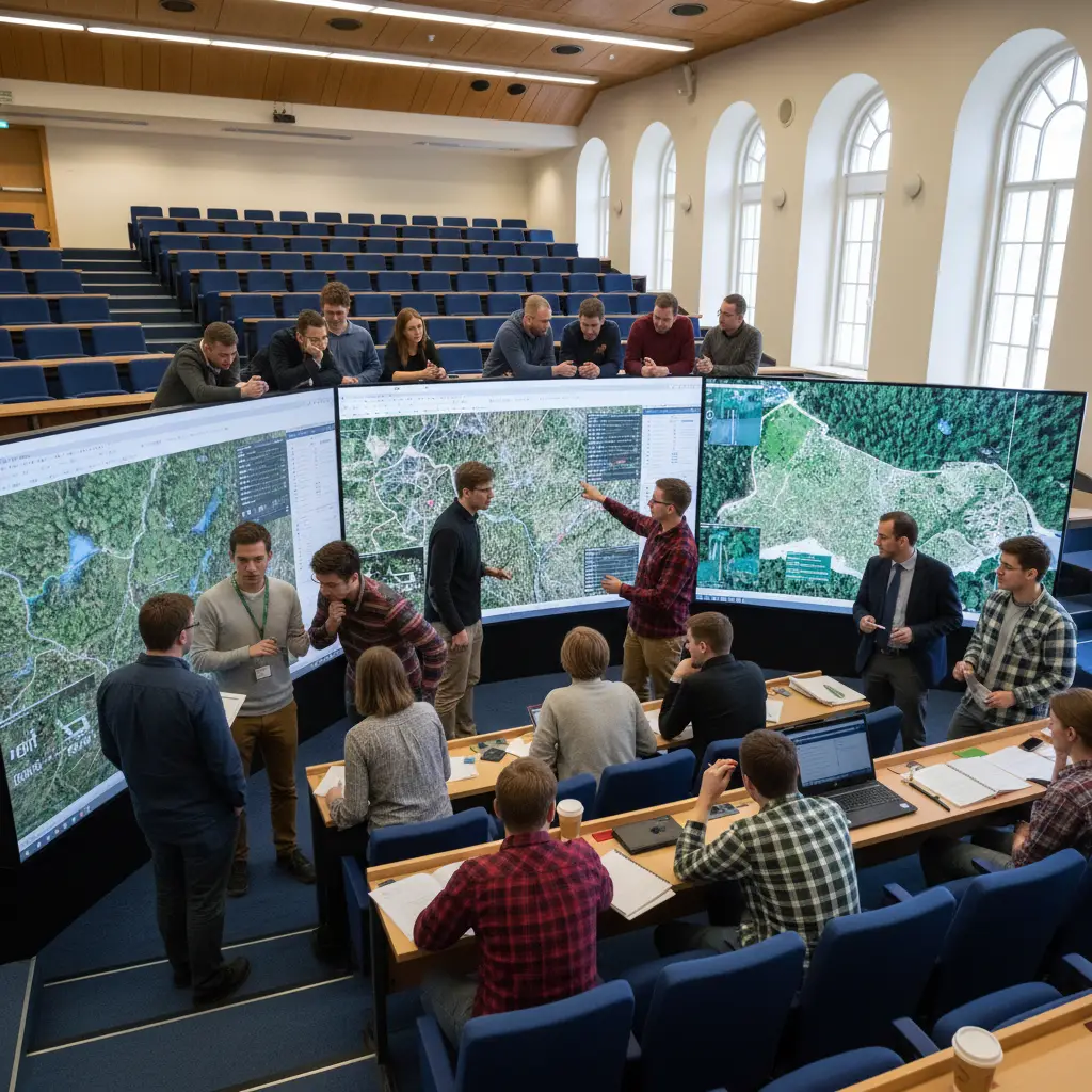 University students studying forestry management and GIS data