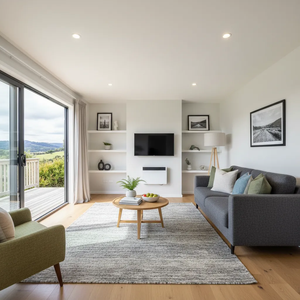 Renovated rental property interior complying with Healthy Homes Standards