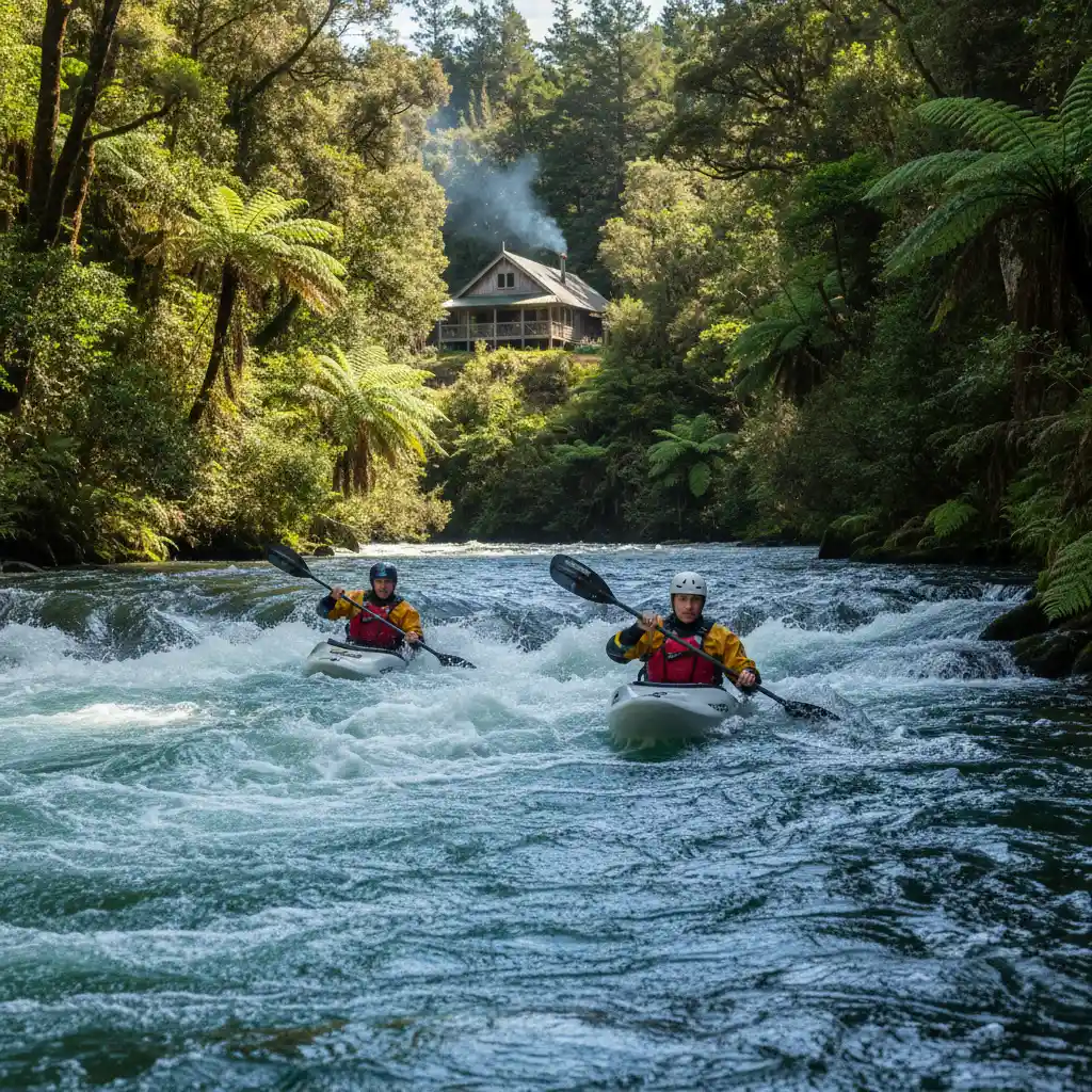 Kayaking on the Tarawera River near Firmin Lodge accommodation