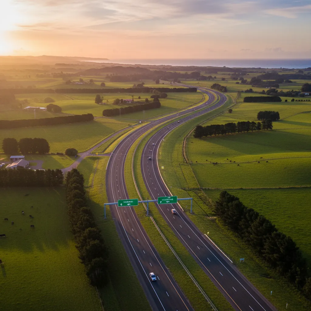 Aerial view of Bay of Plenty highway network