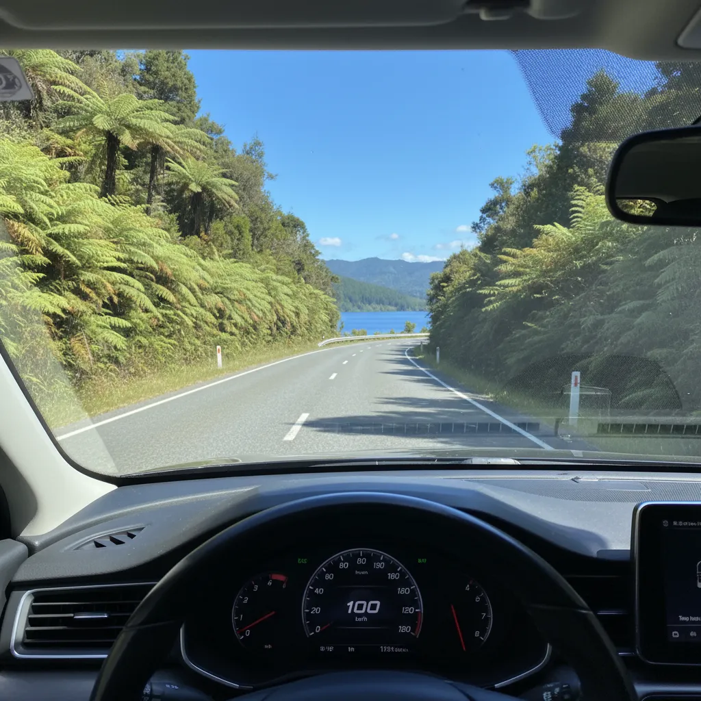 Scenic driving route near Lake Rotoma
