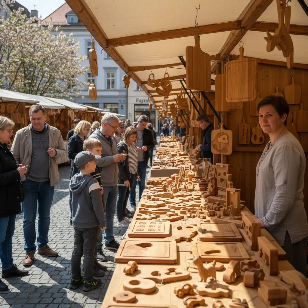 Handcrafted wooden goods at Woodfest market stalls