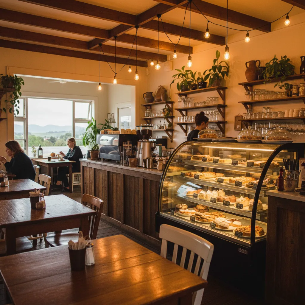 Cozy cafe interior in Kawerau New Zealand