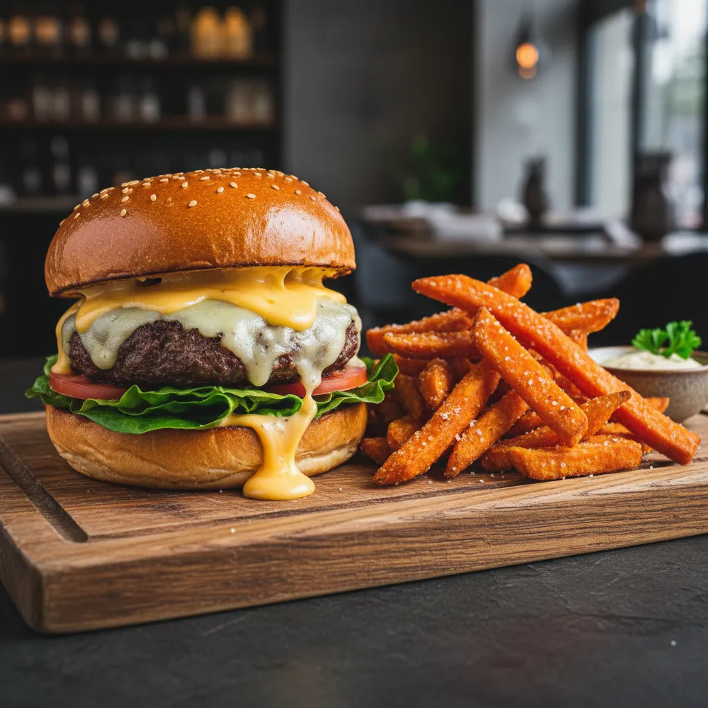 Hearty post-hike gourmet burger in Kawerau