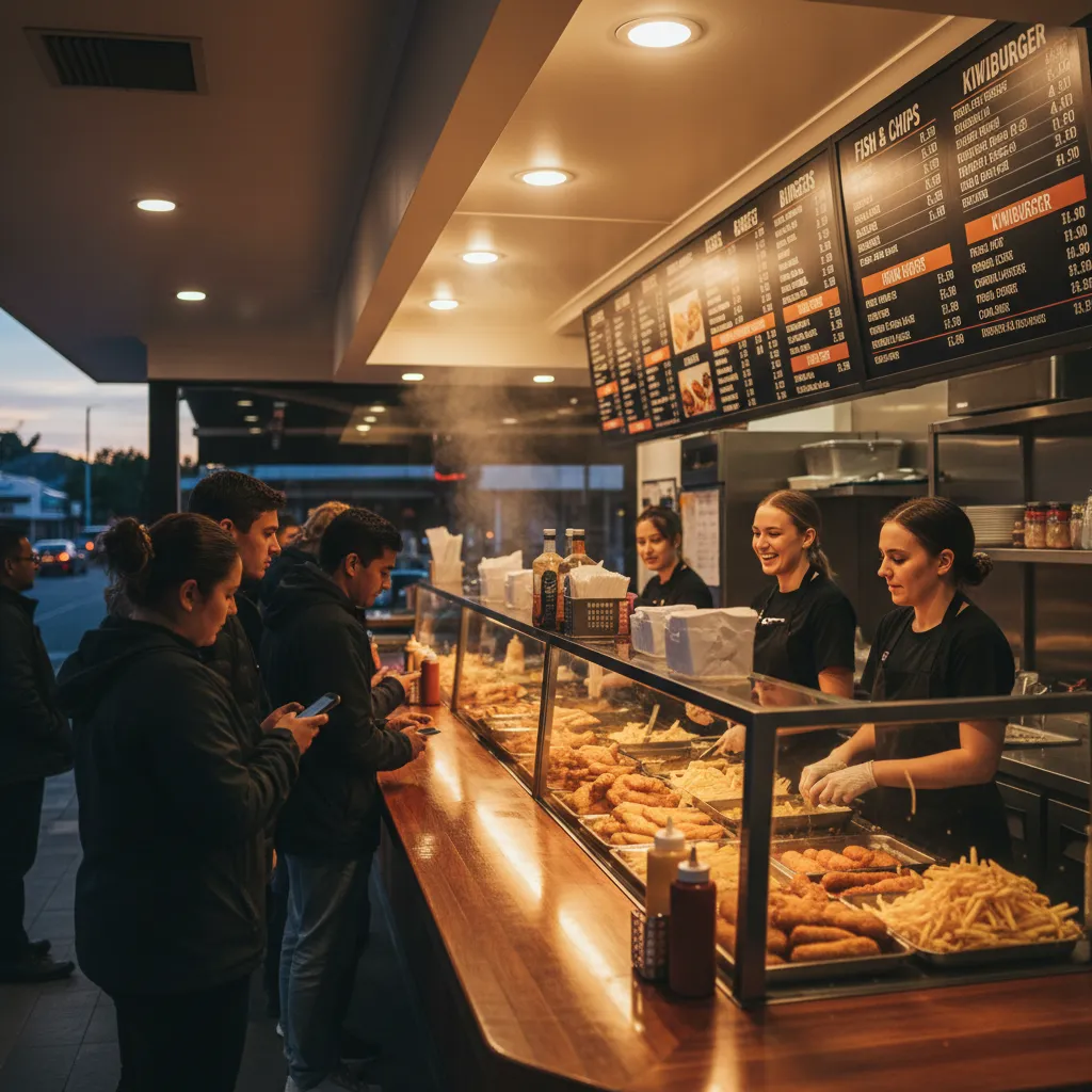 Busy takeaway shop counter in Kawerau