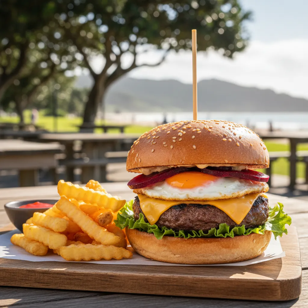 Classic Kiwi Burger with beetroot and egg