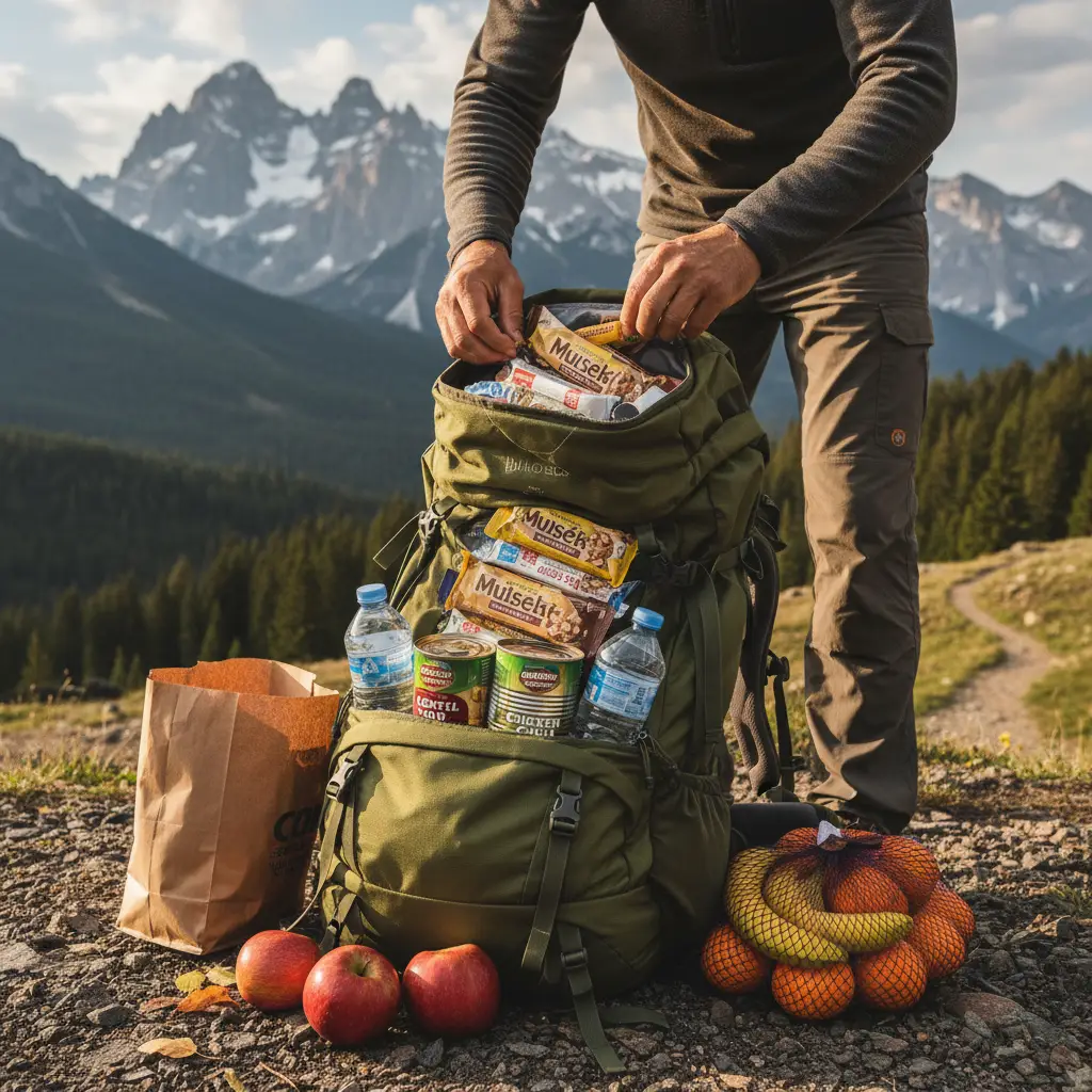 Hiker provisioning supplies for a trip