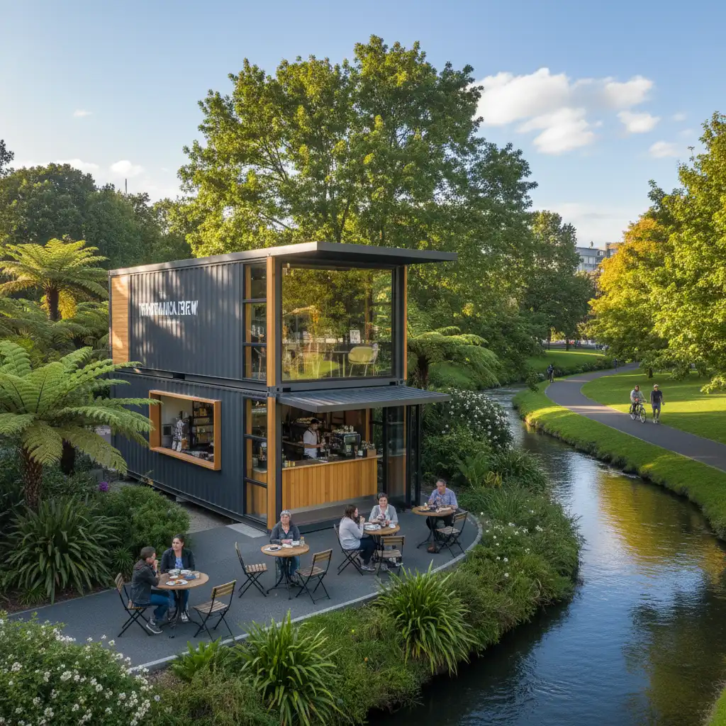 The Pod style container cafe in Kawerau near Tarawera River