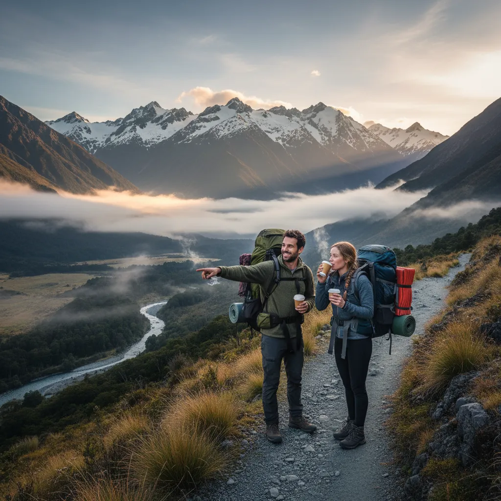 Hikers enjoying coffee near Mount Putauaki Kawerau