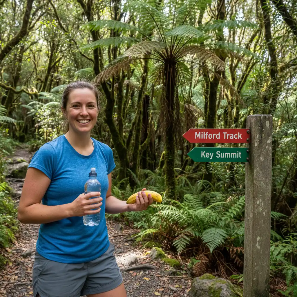 Hiker hydrating and snacking after Mount Putauaki