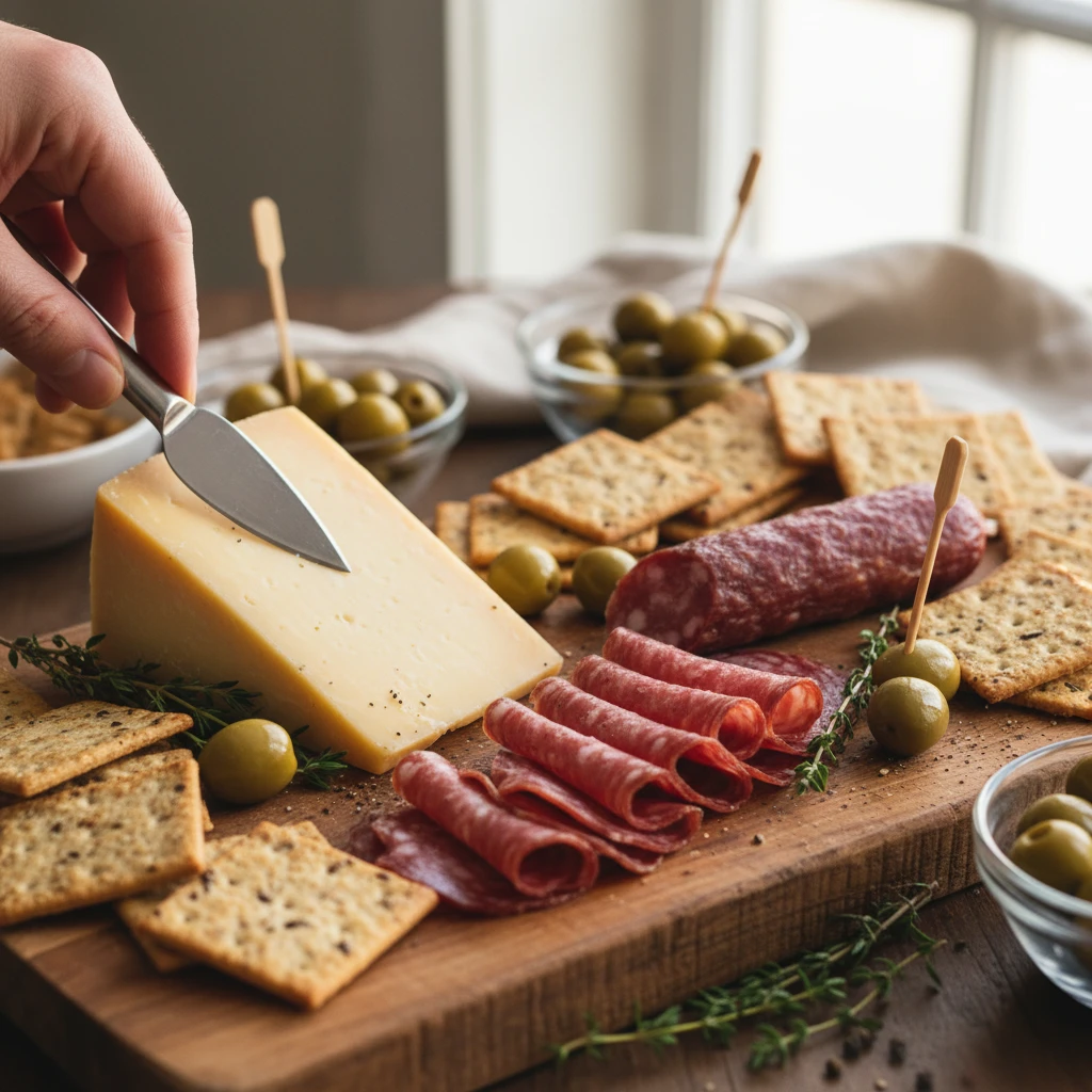 Gourmet deli meat and cheese platter selection