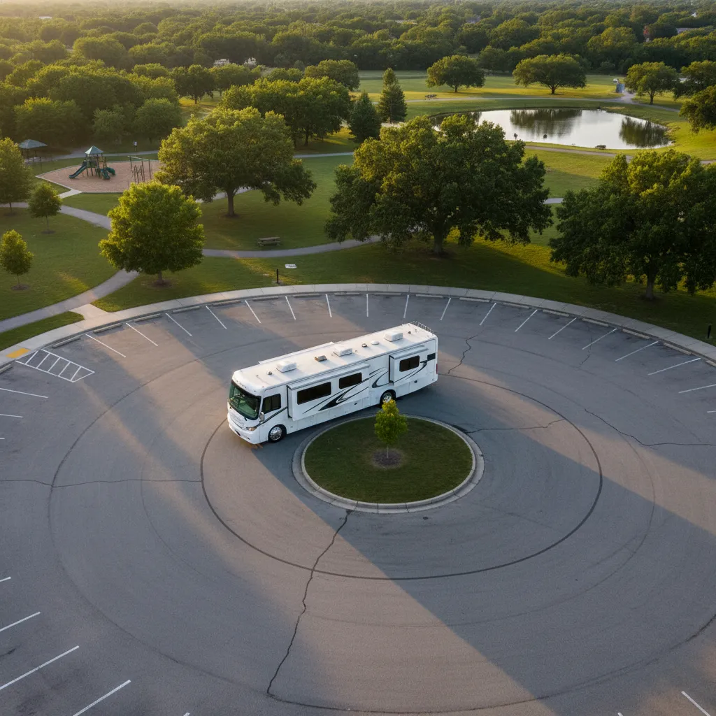 Large motorhome maneuvering near dump station