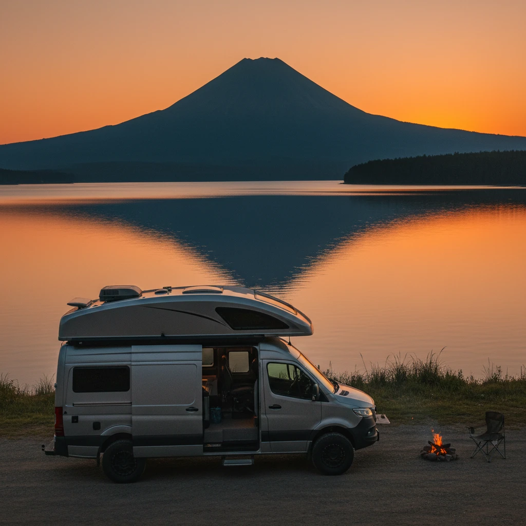Campervan parked near Mount Putauaki in Kawerau