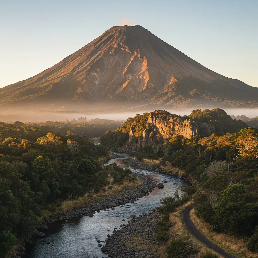 Mount Putauaki overlooking the Tarawera River in Kawerau