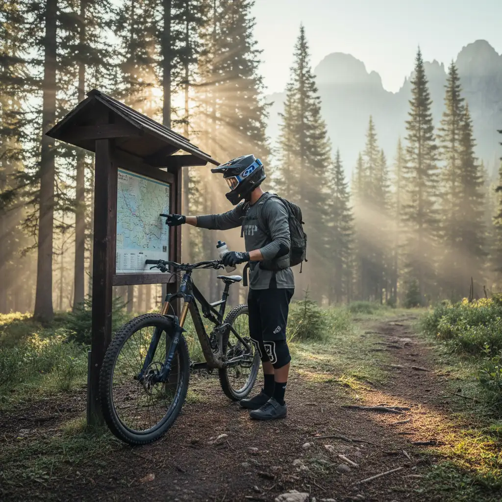 Mountain biker preparing for a ride at a Kawerau trailhead