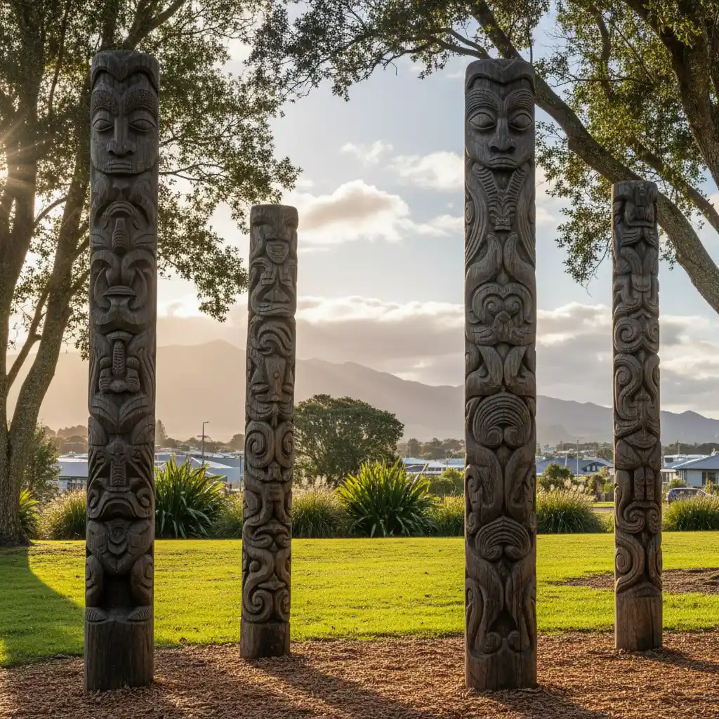Maori Carvings in Kawerau