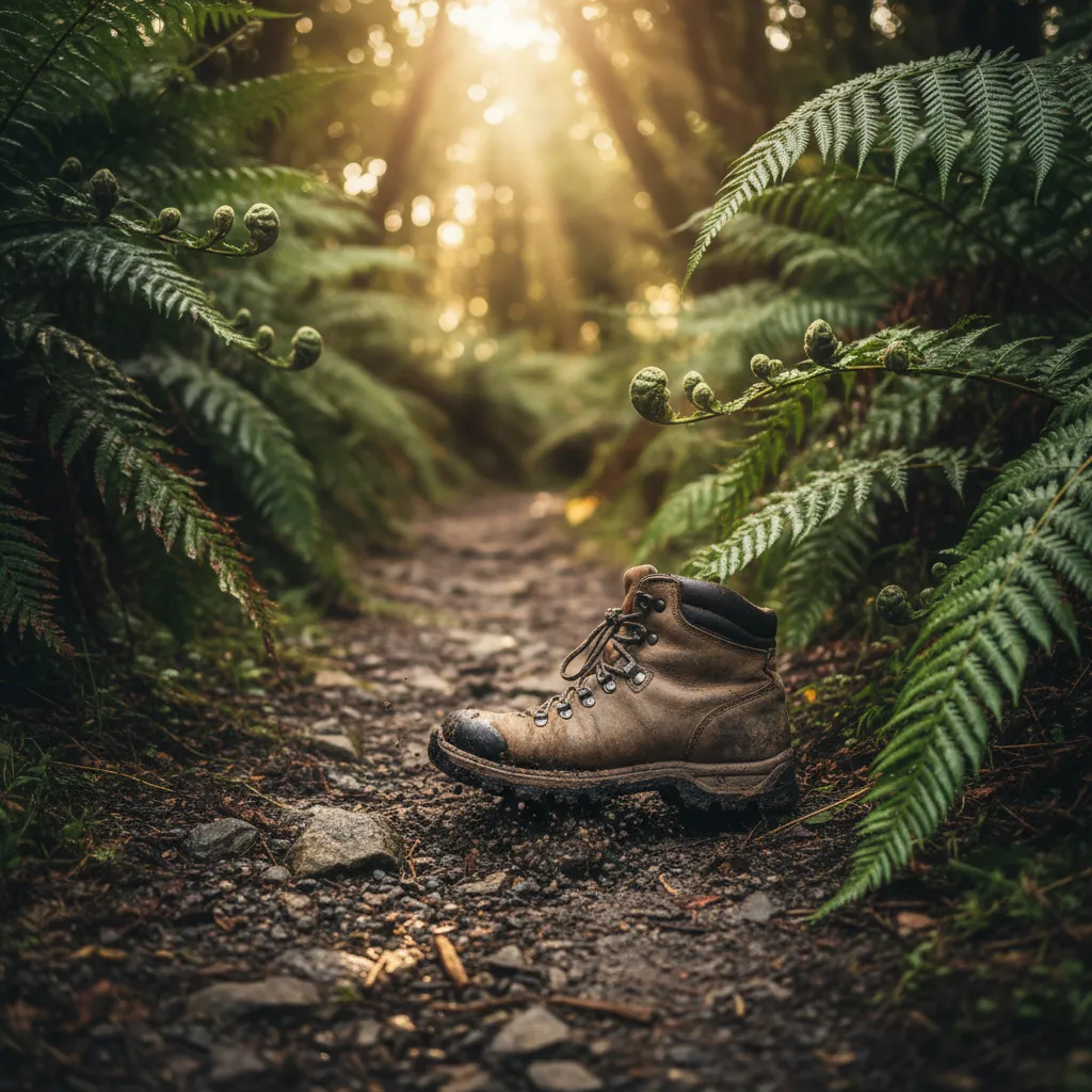 Hiking boots on the Mount Putauaki trail