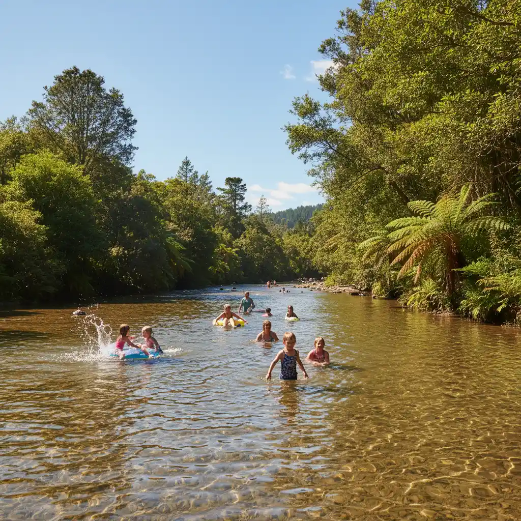 Safe swimming spots for children at Tarawera River Park
