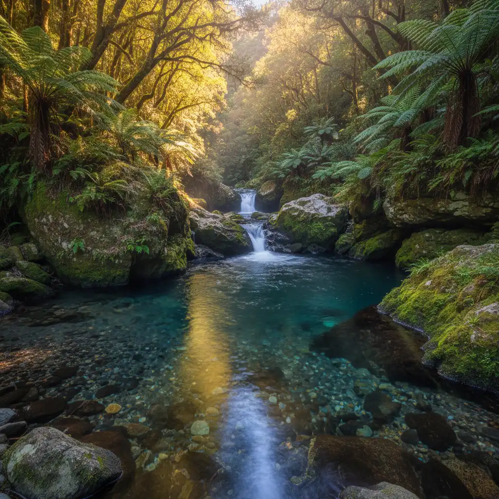 Secluded swimming hole downstream from Tarawera Falls