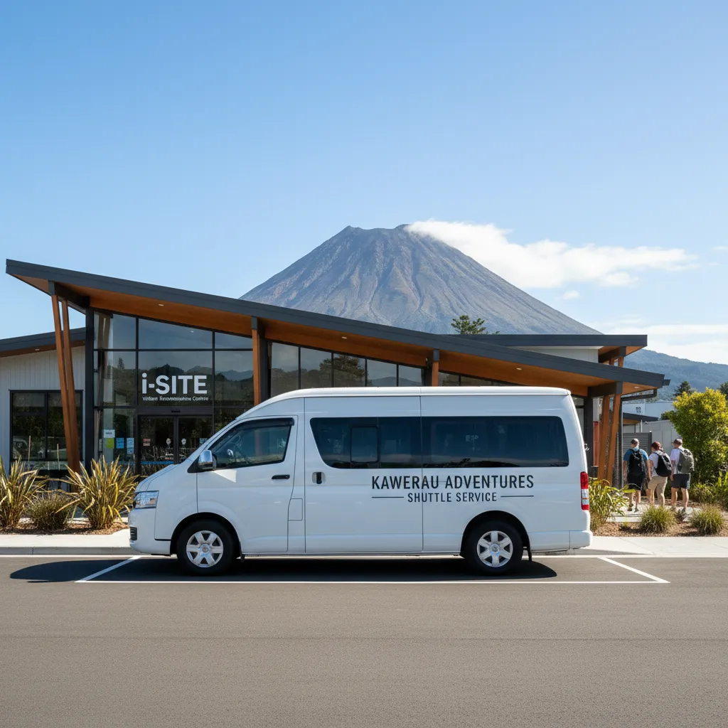Kawerau shuttle van parked near i-SITE visitor center