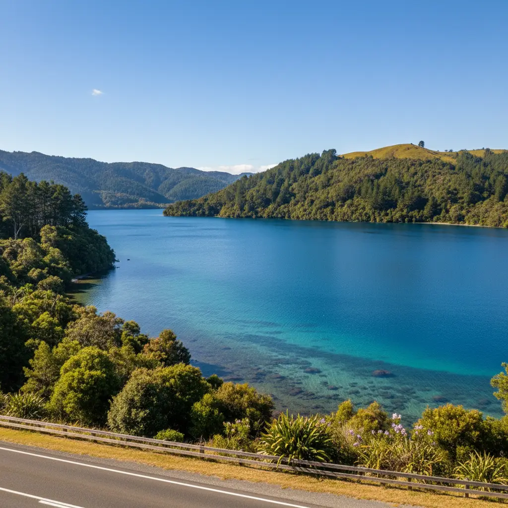 Scenic view of Lake Rotoma along State Highway 30