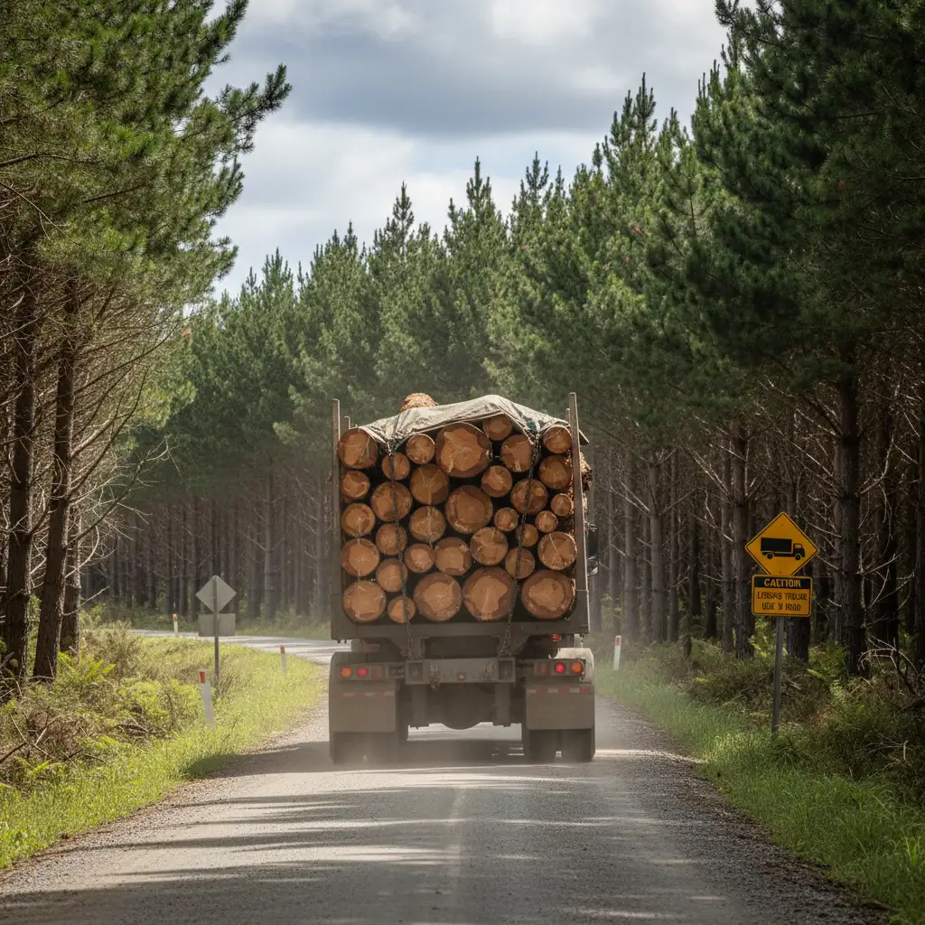 Logging truck on a rural road near Kawerau