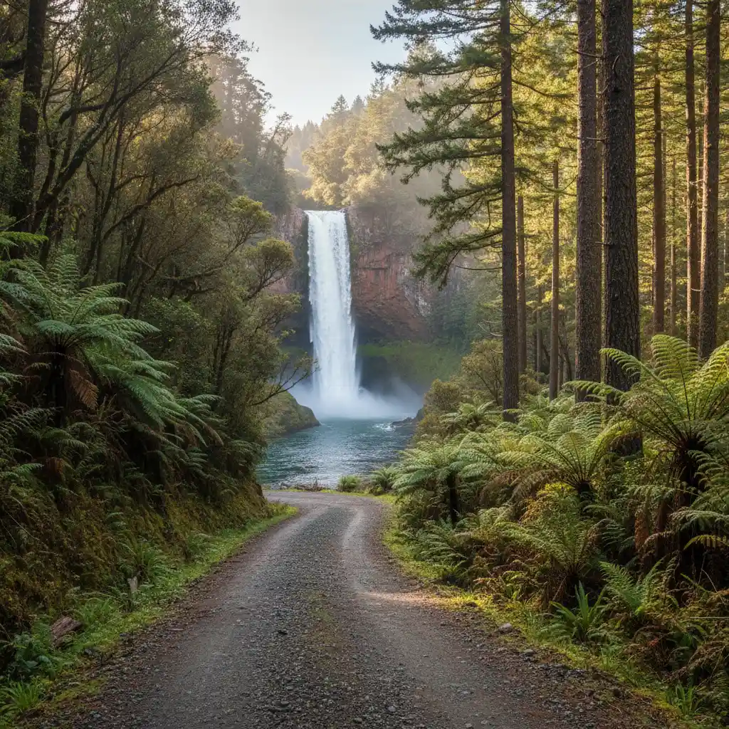 Gravel forestry road leading to Tarawera Falls