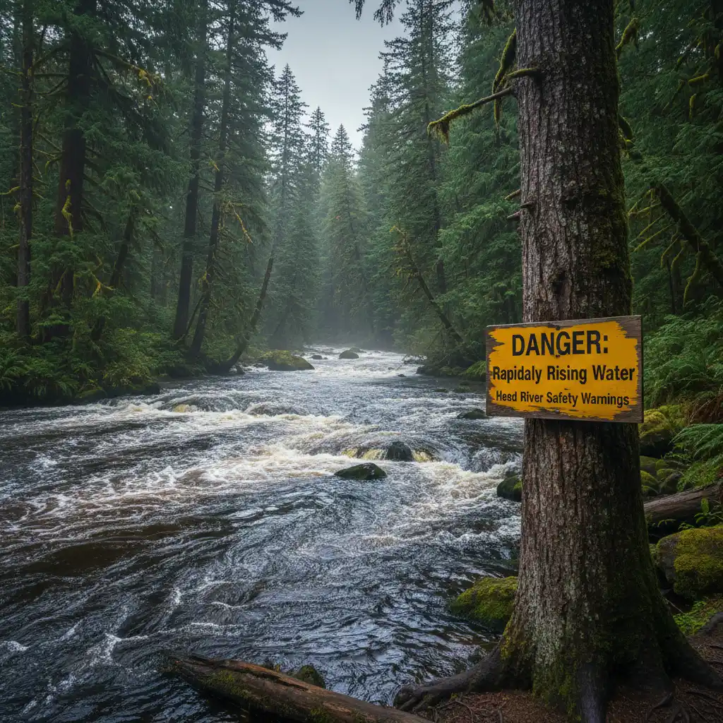 River safety warning sign near Tarawera River Kawerau