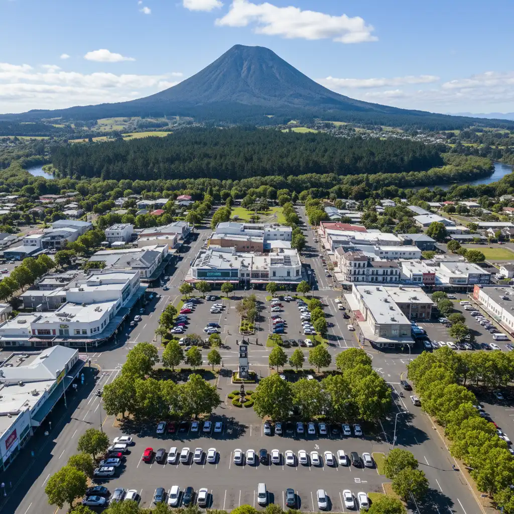 Aerial view of Kawerau town centre and amenities