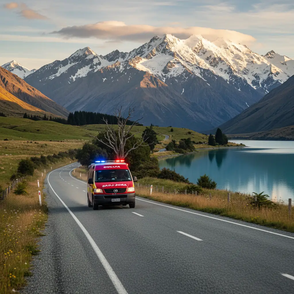 Ambulance traveling from Kawerau to Whakatāne Hospital