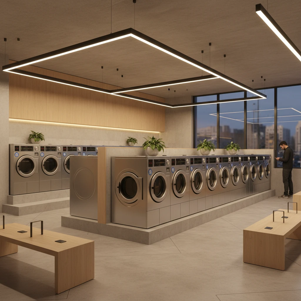 Interior view of washing machines and dryers in Kawerau