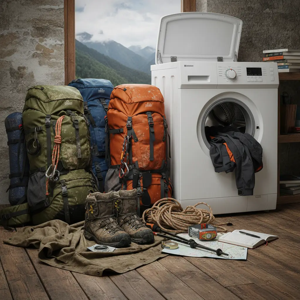 Hiking gear ready for washing after Tarawera Falls hike
