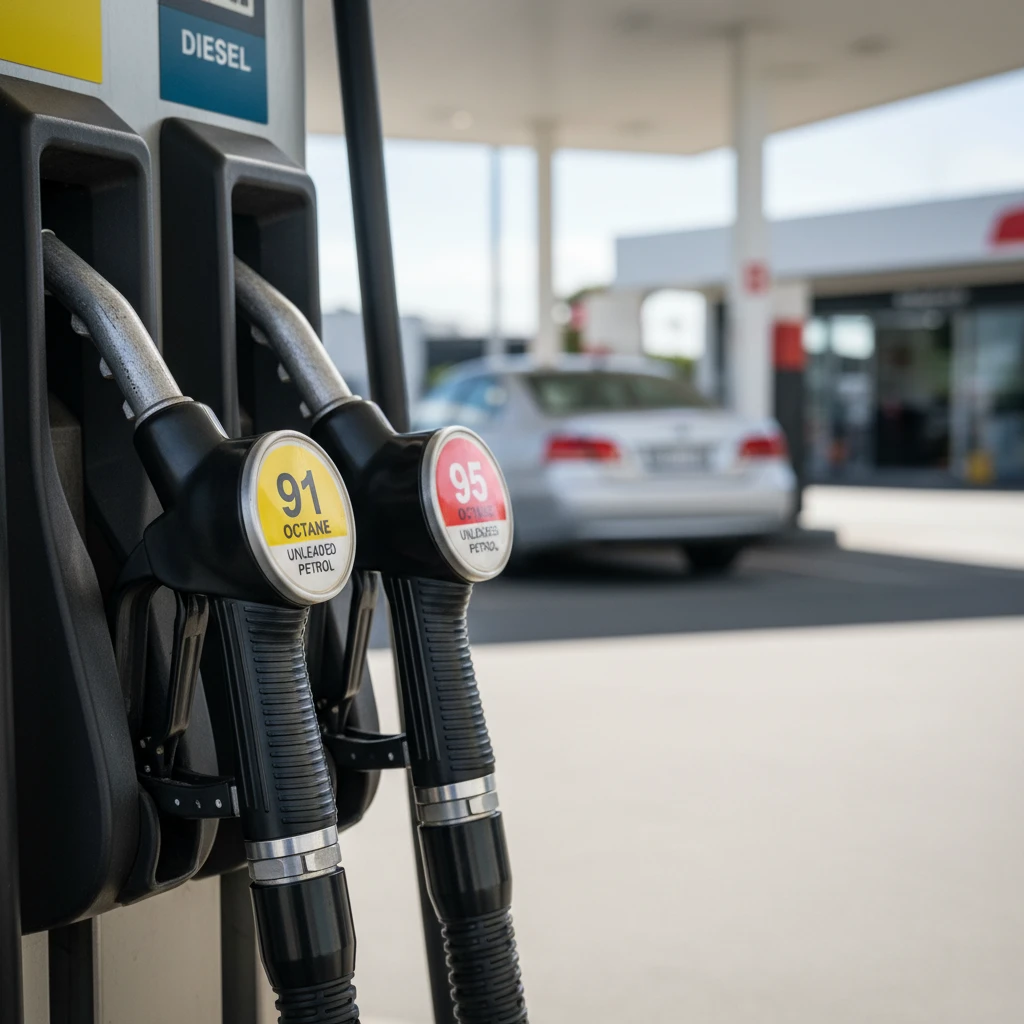 Fuel pump nozzles showing 91 95 and Diesel options
